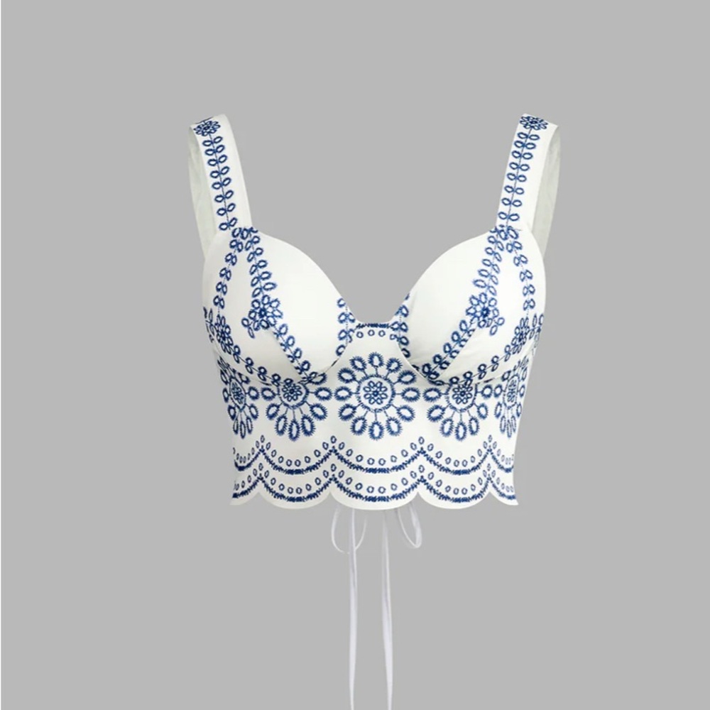 Blue and White Tiered Maxi Skirt Set for Resort Wear - Picture 2 of 6